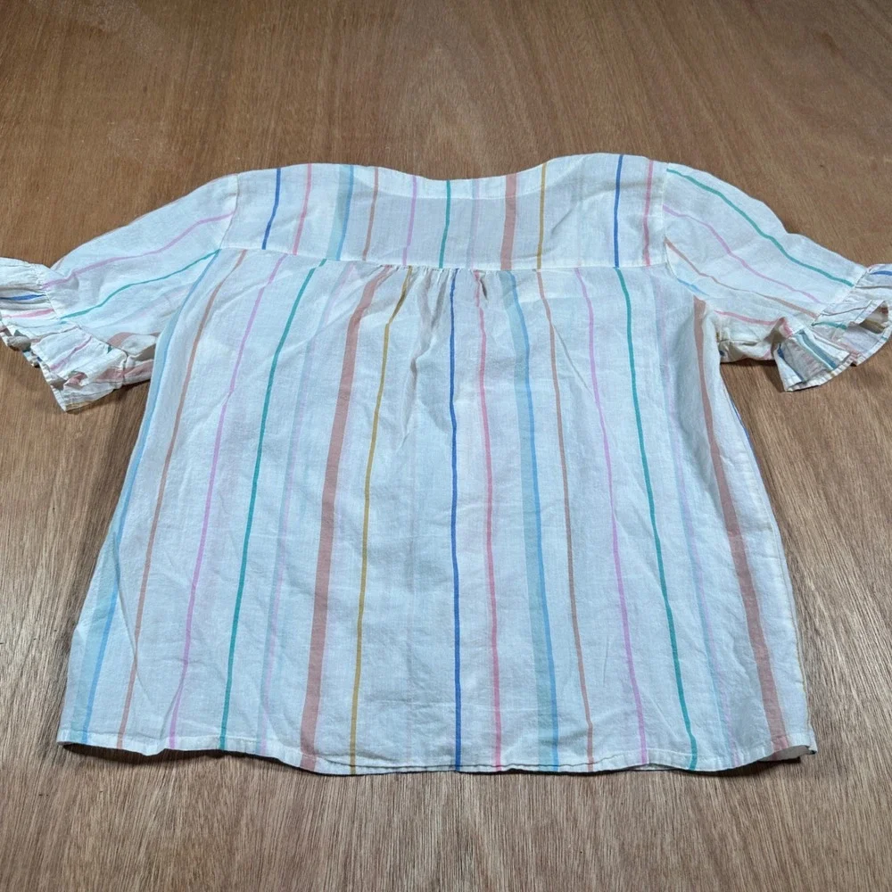 Madewell Womens Small Sheer Stripe Cotton Blouse Short Sleeve Button Front